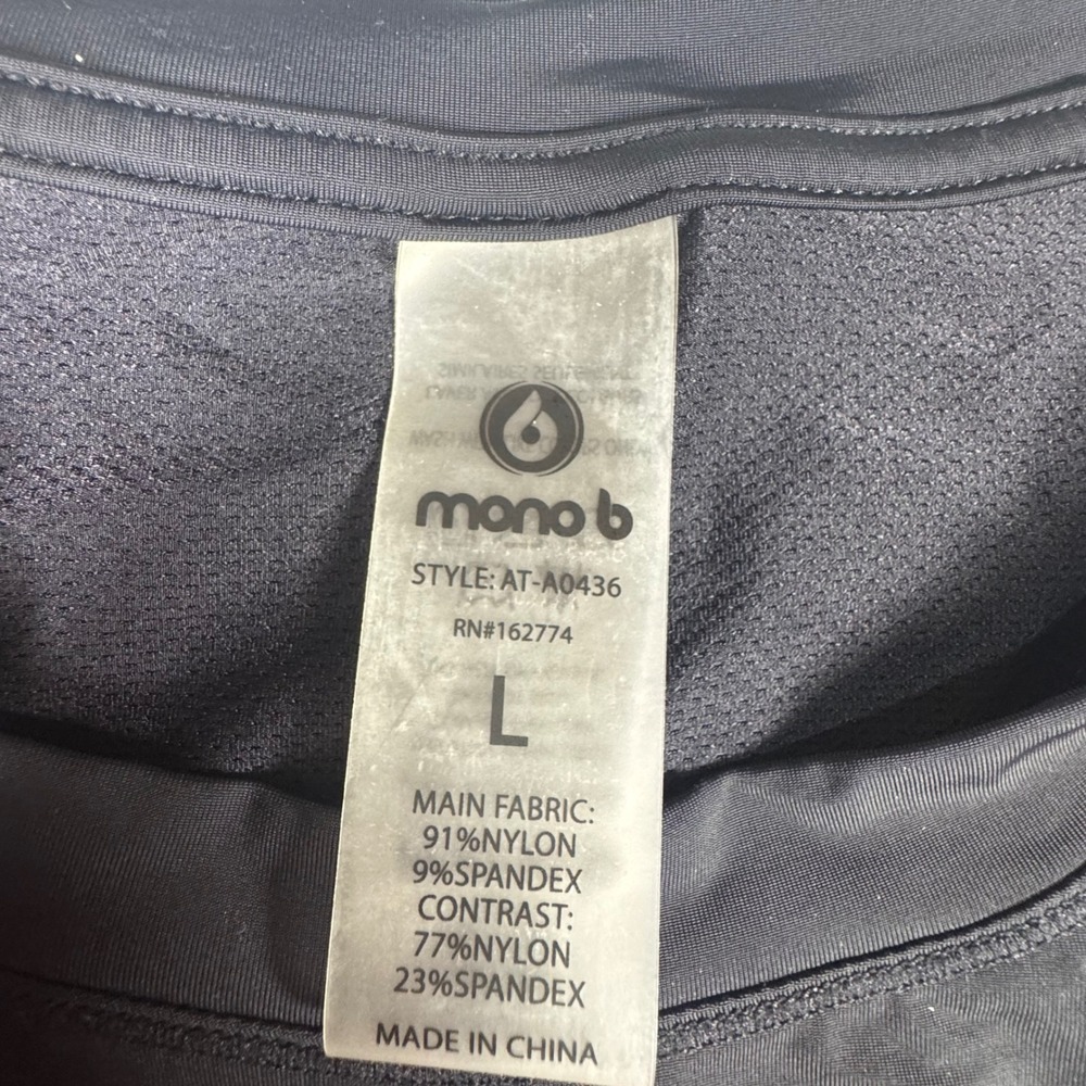 Mono B Womens Black Long Sleeve Activewear Top Mesh Back Thumbholes AT-A0436 L - Picture 2 of 6